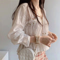 MiKlahFashion New Lace Women's Shirts 2024 Floral V-neck Women Blouse Flare Sleeve Ladies Tops Korean Sweet White Clothes Blusas Mujer 13037