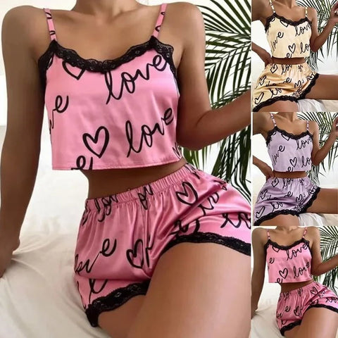 MiKlahFashion 1 Set Women' Pajama Shorts Suit Homewear Print Underwear Pijama Sexy Summer Lingerie Camisoles Tanks Nighty Lady Sleepwear Woman