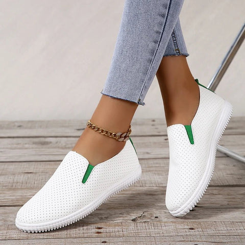 MiKlahFashion Spring Summer New Women's Flat Shoes White PU Leather Slip On Casual Shoes Woman Comfortable Soft Sole Loafers Shoes for Women