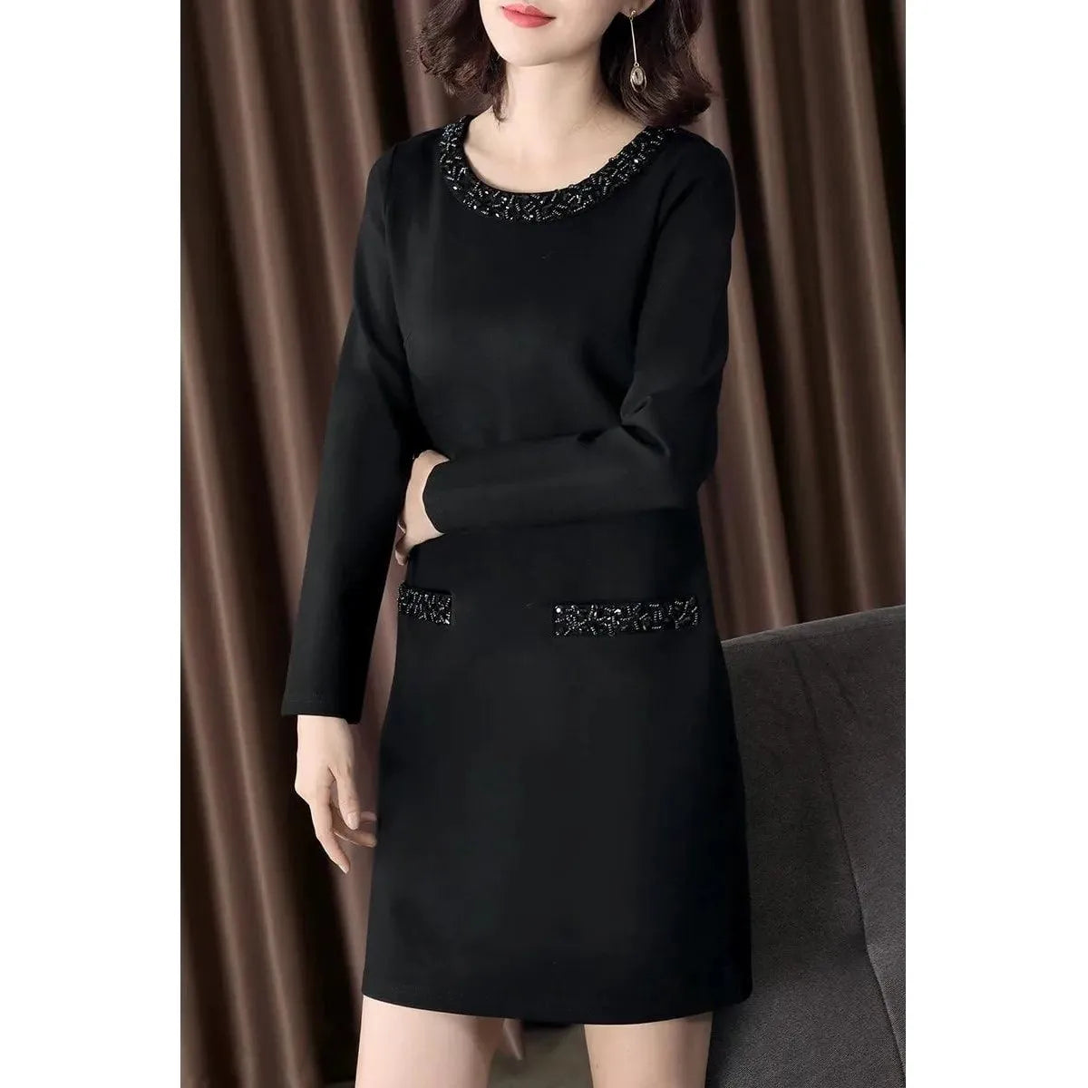 MiKlahFashion Women's Fashionable Plus Size Ladies Covering Belly Thin Straight Beaded