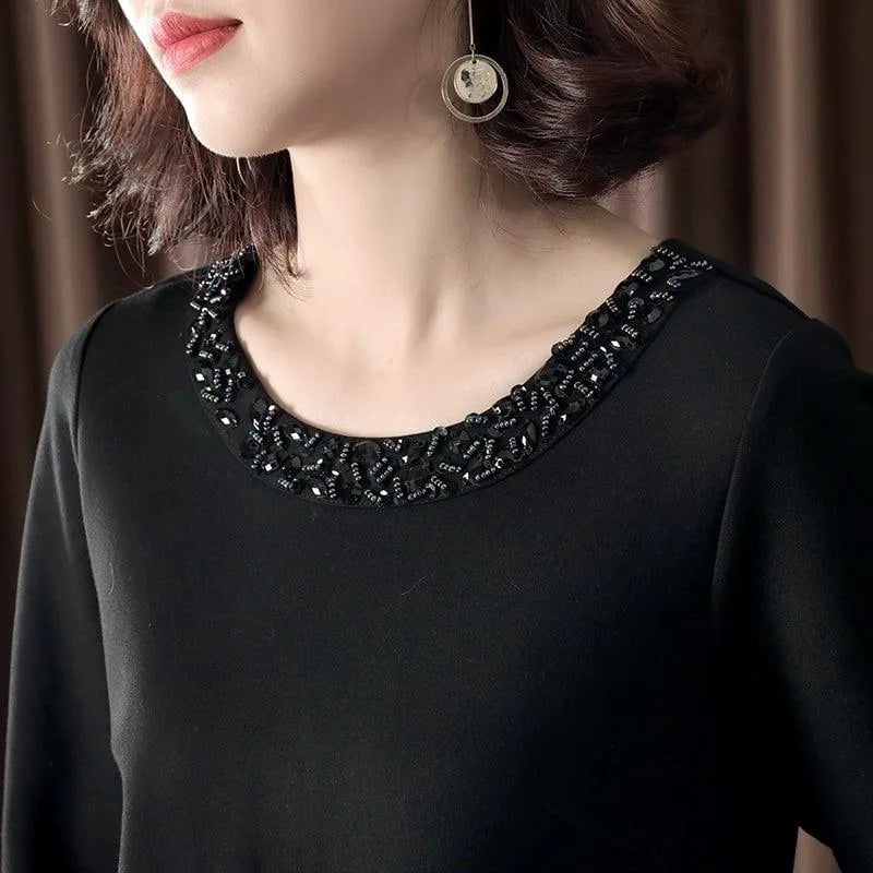 MiKlahFashion Women's Fashionable Plus Size Ladies Covering Belly Thin Straight Beaded
