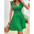 MiKlahFashion green / XL Elegant Short Dresses For Women Summer Casual Slim Red Sleeveless Holiday Beach Dress Fashion V Neck A-line New In Dresses 2024