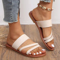 MiKlahFashion Rimocy 2023 Summer Flat Heel Sandals for Women Casual Plus Size Beach Slippers Woman Pu Leather Strap Slip-On Gladiator Sandals