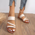 MiKlahFashion Beige / 37 Rimocy 2023 Summer Flat Heel Sandals for Women Casual Plus Size Beach Slippers Woman Pu Leather Strap Slip-On Gladiator Sandals