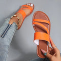 MiKlahFashion Rimocy 2023 Summer Flat Heel Sandals for Women Casual Plus Size Beach Slippers Woman Pu Leather Strap Slip-On Gladiator Sandals