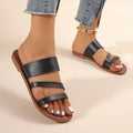 MiKlahFashion Black / 36 Rimocy 2023 Summer Flat Heel Sandals for Women Casual Plus Size Beach Slippers Woman Pu Leather Strap Slip-On Gladiator Sandals