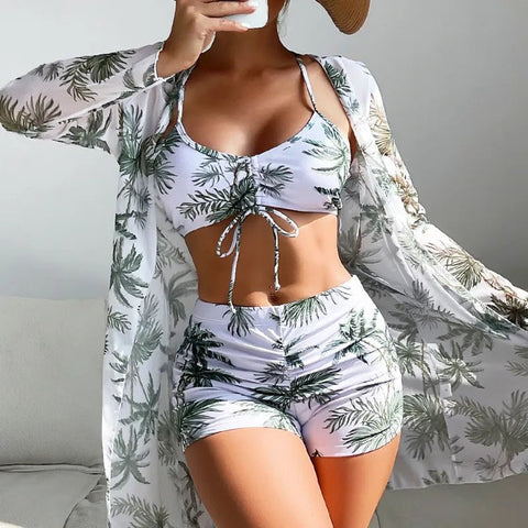 MiKlahFashion Summer Print Swimsuits Tankini Sets Female Swimwear Push Up For Beach Wear Three-Piece Bathing Suits Pool Women's Swimming Suit