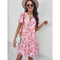 MiKlahFashion Pink / XXL Msfilia Fashion Floral Dress Women Spring Autumn V Neck Short Sleeve Loose Chic Printed Dresses