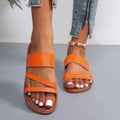 MiKlahFashion Orange / 35 Rimocy 2023 Summer Flat Heel Sandals for Women Casual Plus Size Beach Slippers Woman Pu Leather Strap Slip-On Gladiator Sandals