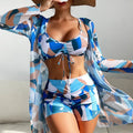 MiKlahFashion A23041303E / S Summer Print Swimsuits Tankini Sets Female Swimwear Push Up For Beach Wear Three-Piece Bathing Suits Pool Women's Swimming Suit