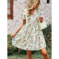 MiKlahFashion APRICOT / XXL Msfilia Fashion Floral Dress Women Spring Autumn V Neck Short Sleeve Loose Chic Printed Dresses