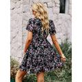 MiKlahFashion Msfilia Fashion Floral Dress Women Spring Autumn V Neck Short Sleeve Loose Chic Printed Dresses