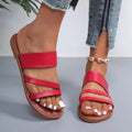 MiKlahFashion Red / 37 Rimocy 2023 Summer Flat Heel Sandals for Women Casual Plus Size Beach Slippers Woman Pu Leather Strap Slip-On Gladiator Sandals