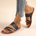 MiKlahFashion Rimocy 2023 Summer Flat Heel Sandals for Women Casual Plus Size Beach Slippers Woman Pu Leather Strap Slip-On Gladiator Sandals