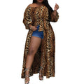 MiKlahFashion leopard / L Long Sleeve Off The Shoulder Split Plus Size Dresses