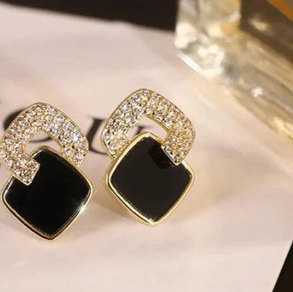 MiKlahFashion Korean Style Black Zircon Stud Earring For Women Shiny Rhinestone Square Geometric Earrings Girl Party Statement Jewelry Gifts