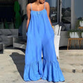 MiKlahFashion Blue Jumpsuits / M Women Spaghetti Strap Flare Pants Oversized Boho Fashion Loose Jumpsuits High Street Wear Long Jumpsuits Indie Style Bodycon New