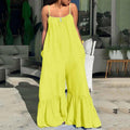 MiKlahFashion Yellow Jumpsuits / M Women Spaghetti Strap Flare Pants Oversized Boho Fashion Loose Jumpsuits High Street Wear Long Jumpsuits Indie Style Bodycon New