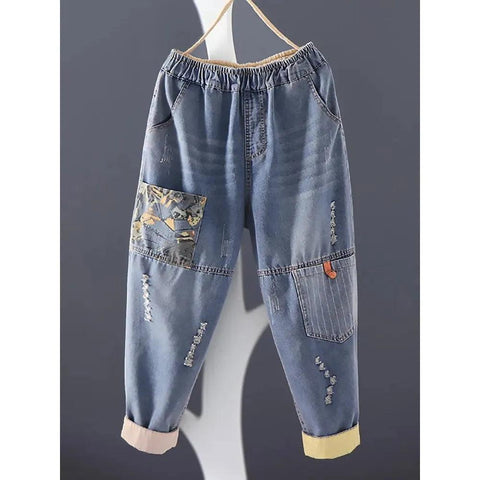 MiKlahFashion Women's Casual Boyfriend Baggy Jeans Fashion Vintage Style Patchwork Streetwear Female Denim Pants Loose Versatile Harem Trouser