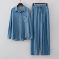 MiKlahFashion Blue / L 2024 Women Casual Summer Denim look Long sleeve blouse pants sets