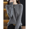 MiKlahFashion GRAY / S Aliselect Fashion Autumn Winter 100% Merino Wool Sweater O-Neck Long Sleeve Cashmere Women Knitted Pullover Clothing Top