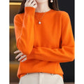 MiKlahFashion Orange / S Aliselect Fashion Autumn Winter 100% Merino Wool Sweater O-Neck Long Sleeve Cashmere Women Knitted Pullover Clothing Top