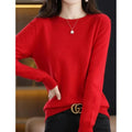 MiKlahFashion Red / S Aliselect Fashion Autumn Winter 100% Merino Wool Sweater O-Neck Long Sleeve Cashmere Women Knitted Pullover Clothing Top