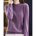 MiKlahFashion Violet / S Aliselect Fashion Autumn Winter 100% Merino Wool Sweater O-Neck Long Sleeve Cashmere Women Knitted Pullover Clothing Top