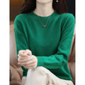 MiKlahFashion green / S Aliselect Fashion Autumn Winter 100% Merino Wool Sweater O-Neck Long Sleeve Cashmere Women Knitted Pullover Clothing Top