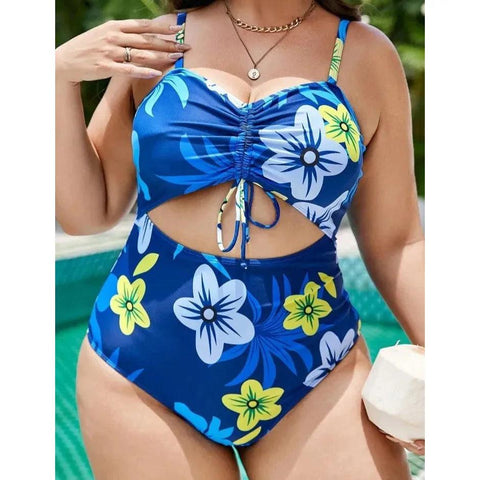 MiKlahFashion Print / 0XL VigoJany 2024 Sexy Print Strapped Plus Size Swimwear Women Push Up Hollow One Piece Swimsuit Backless Summer Beach Bathing Suit