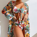 MiKlahFashion women - Apparel Swimsuit Floral Printed 3-Pieces Bikini Swimsuit Set/Long-Sleeved Blouse