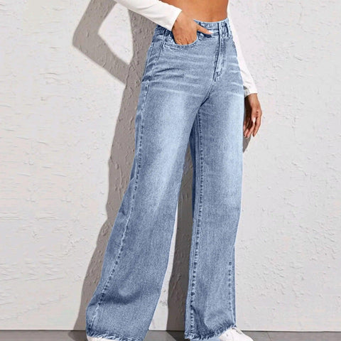 MiKlahFashion Ladies Jeans Fashion Wide Leg Jeans High Waist Loose Denim Pants For Women Casual Pant Female Straight Denim Trousers джинсы