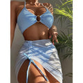 MiKlahFashion SKY BLUE / S High Waisted Bikini for Women Tummy Control Bottoms Push Up Crop Top Swimsuit 3Piece Bathing Suits