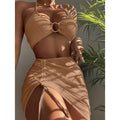 MiKlahFashion CAMEL / S High Waisted Bikini for Women Tummy Control Bottoms Push Up Crop Top Swimsuit 3Piece Bathing Suits