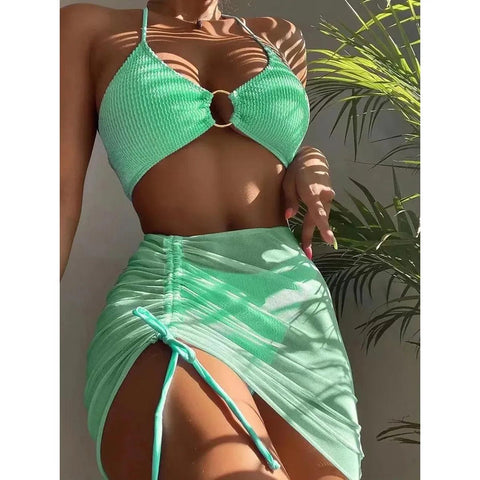 MiKlahFashion High Waisted Bikini for Women Tummy Control Bottoms Push Up Crop Top Swimsuit 3Piece Bathing Suits