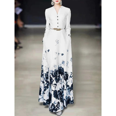 MiKlahFashion Spring and Autumn Clothing Chinese Style Ink Painting Elegant Waist-Slimming Dress
