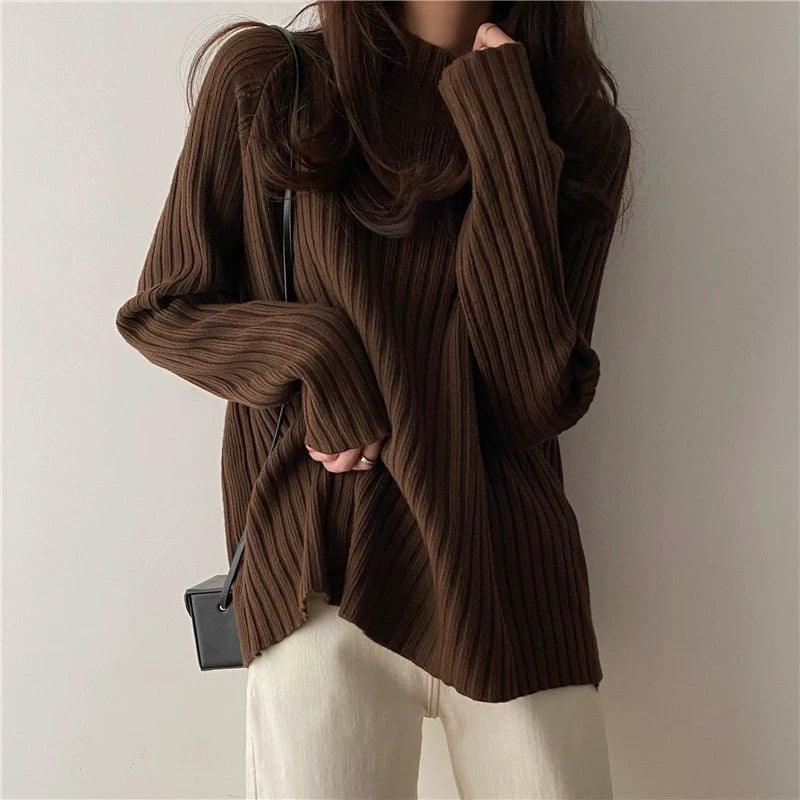 MiKlahFashion One size / Curry color [plus velvet thickening]] Black Half-high Collar Knitted Bottoming Shirt Women Autumn and Winter Fleece-lined Thickened High Sense Sweater Loose Gentle Inner wear Top