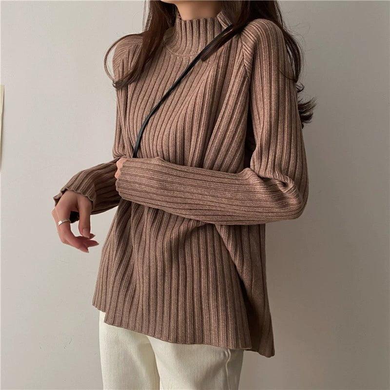 MiKlahFashion One size / Oatmeal color [plus velvet thickening]] Black Half-high Collar Knitted Bottoming Shirt Women Autumn and Winter Fleece-lined Thickened High Sense Sweater Loose Gentle Inner wear Top