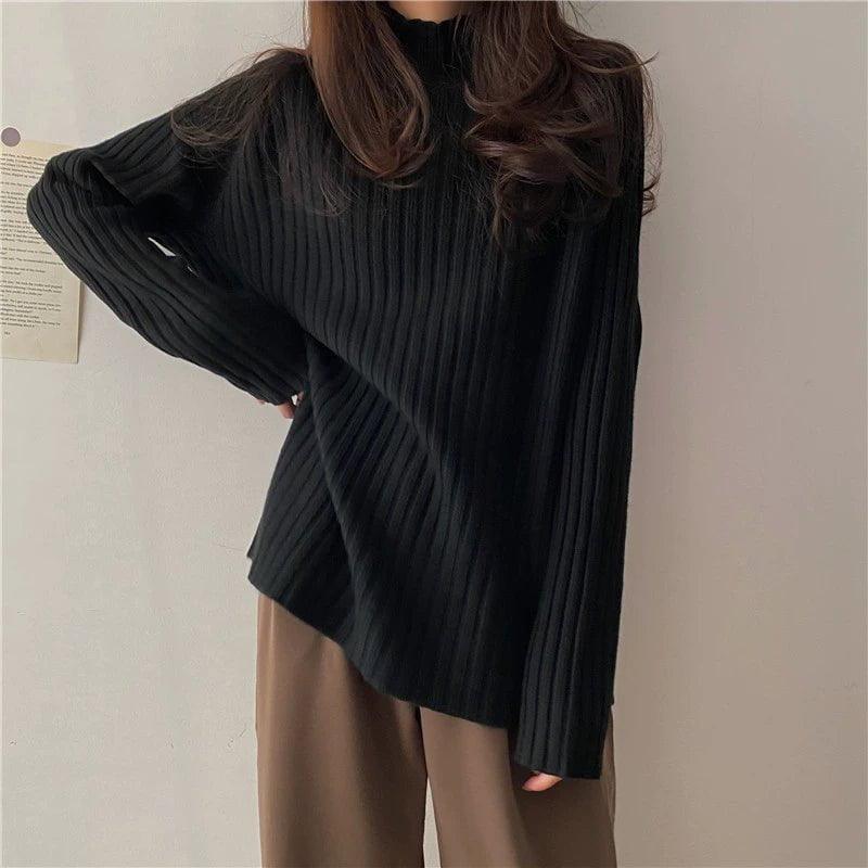 MiKlahFashion One size / Black Black Half-high Collar Knitted Bottoming Shirt Women Autumn and Winter Fleece-lined Thickened High Sense Sweater Loose Gentle Inner wear Top