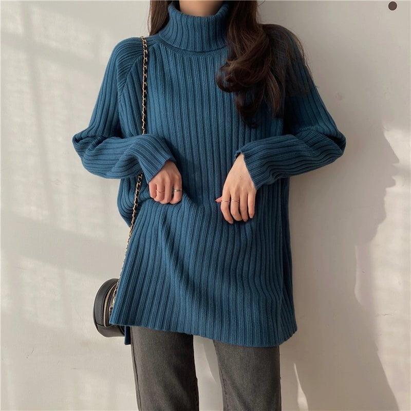 MiKlahFashion One size / Peacock Blue [high collar thickening]] Black Half-high Collar Knitted Bottoming Shirt Women Autumn and Winter Fleece-lined Thickened High Sense Sweater Loose Gentle Inner wear Top