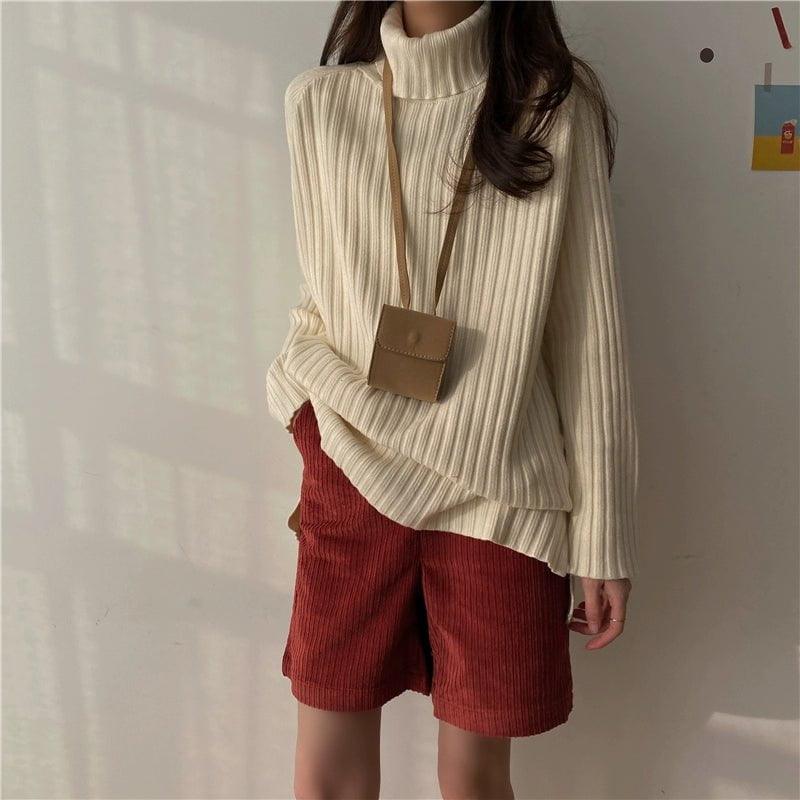 MiKlahFashion Woman - Apparel - Top - Sweater One size / Beige [high collar thickening]] Knitted Fleece-lined Sweater