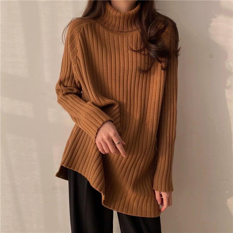 MiKlahFashion One size / Caramel [high collar thickening]] Black Half-high Collar Knitted Bottoming Shirt Women Autumn and Winter Fleece-lined Thickened High Sense Sweater Loose Gentle Inner wear Top