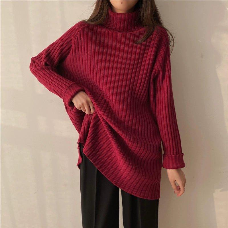 MiKlahFashion One size / Rust Red [high collar thickening]] Black Half-high Collar Knitted Bottoming Shirt Women Autumn and Winter Fleece-lined Thickened High Sense Sweater Loose Gentle Inner wear Top