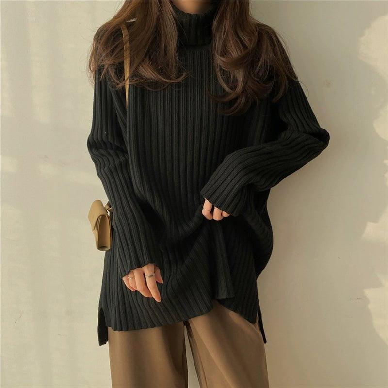 MiKlahFashion Woman - Apparel - Top - Sweater One size / Black [high collar thickening]] Knitted Fleece-lined Sweater