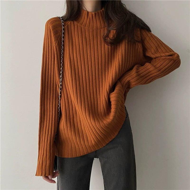 MiKlahFashion One size / Caramel color [plus velvet thickening]] Black Half-high Collar Knitted Bottoming Shirt Women Autumn and Winter Fleece-lined Thickened High Sense Sweater Loose Gentle Inner wear Top