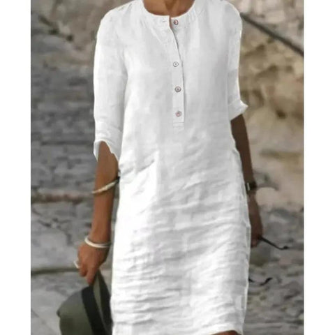 MiKlahFashion 2024 Spring Cotton Linen Women Dress White Long Sleeve Elegant Dresses Female Trendy Fashion Casual Loose Clothes Ladies