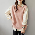MiKlahFashion S / Pink Knit Vest Cotton Bandage Dress Casual Coat Long Sleeves Inner Wear Shirt