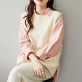 MiKlahFashion S / Apricot knitted vest vest Cotton Bandage Dress Casual Coat Long Sleeves Inner Wear Shirt