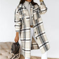 MiKlahFashion whitegray / S 2024 Autumn Winter Women's Clothing Long Sleeve Single Breasted Trench Coat Fashion Long Woolen Plaid Overcoat Coat