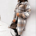 MiKlahFashion Khaki / S 2024 Autumn Winter Women's Clothing Long Sleeve Single Breasted Trench Coat Fashion Long Woolen Plaid Overcoat Coat